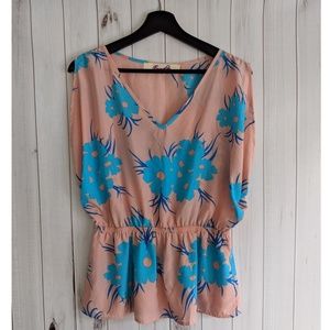 Emmelee Floral Gathered Waist flutter sleeve blous